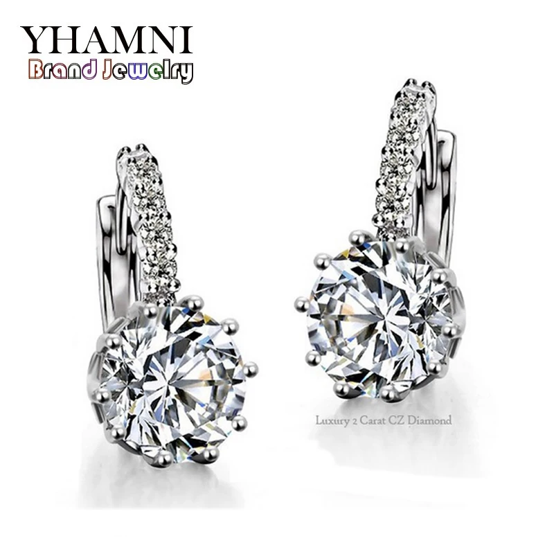 YHAMNI Новая мода Сердца и стрелы 2ct 9 мм CZ Диамант Висячие серьги для женщин белого золота цвет циркониевые серьги-подвески YE005