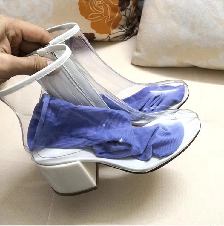 Stylesowner 2020 Горячие Модные женские ПВХ прозрачные сапоги с носками на массивном
