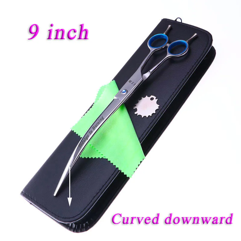 1 pcs add case 9 дюймов Парикмахерские ножницы Профессиональные ножницы для ухода за домашними животными Парикмахерская изогнутая вниз ножницы для резки серебра с Чехол - Цвет: 1 pcs add case