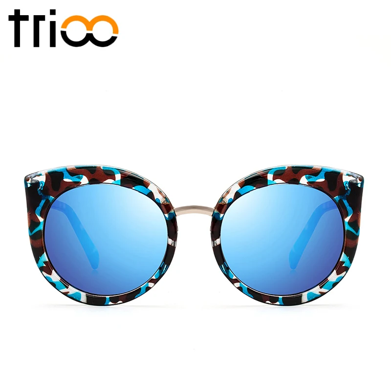Trioo UV400 защиты дамы кошачий глаз солнцезащитные очки негабаритных Круглый кот Óculos de sol градиент объектив высокой моды люнет de soleil - Цвет линз: 004