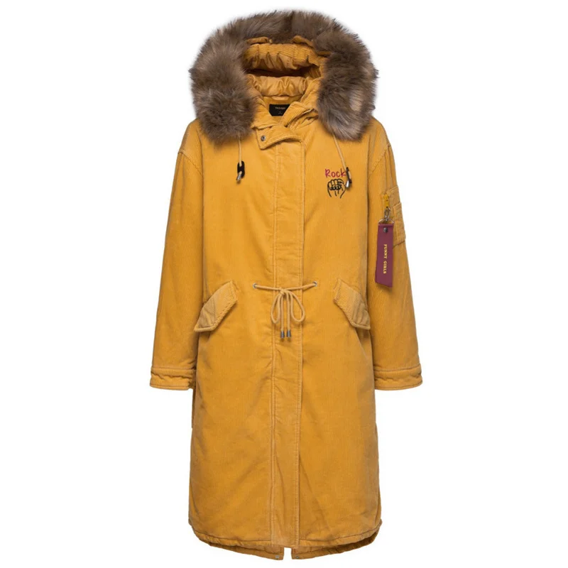 Женская Вельветовая парка с капюшоном и съемной отделкой из искусственного меха