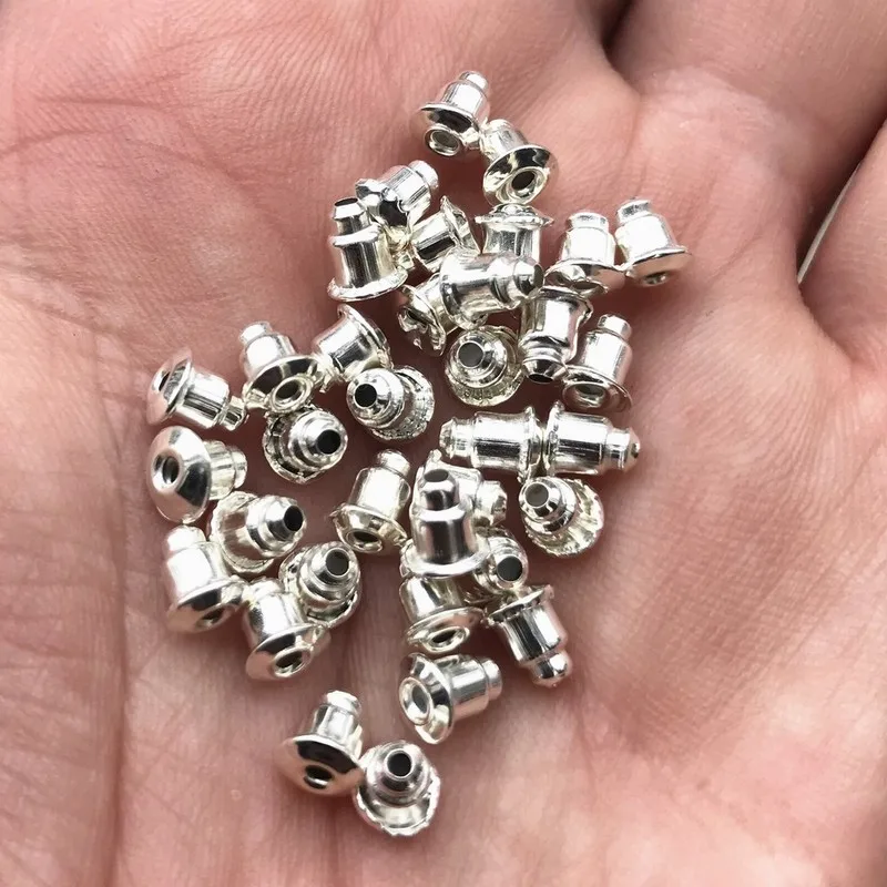 Silver 100 шт./лот, металлические пули, жесткие серьги, заглушки, заглушки, резиновые вкладыши, сделай сам, серьги, аксессуары для изготовления ювелирных изделий, серебро и золото - Цвет: Silver