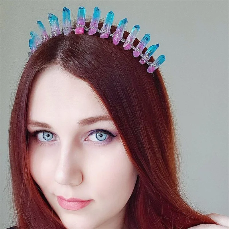 Очаровательная градиентная розовая синяя кварцевая колдовская Бохо Корона