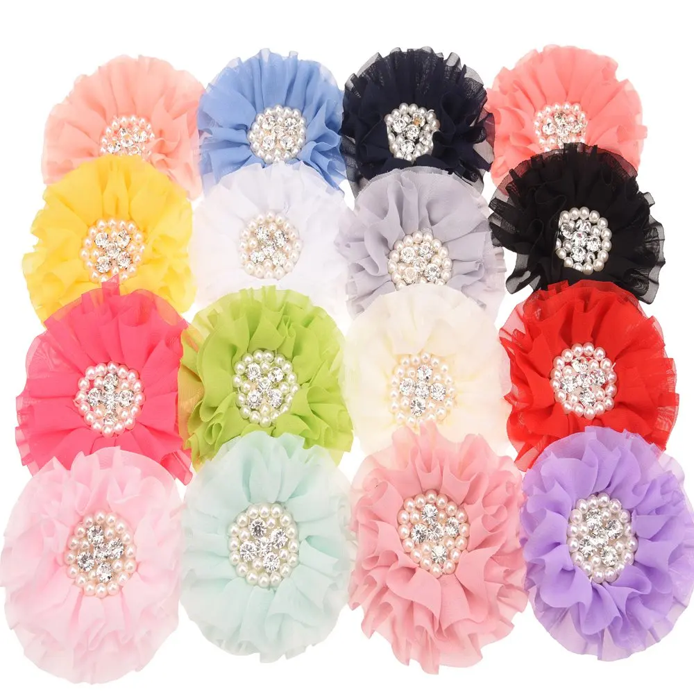 32 шт. шифоновый кружевной цветок Стразы Цветок Жемчужный аксессуары для волос