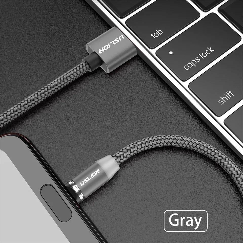 USLION светодиодный магнитный usb-кабель для samsung Xiaomi для iPhone X 8 7, магнитный штекер и кабель USB type C и кабель Micro usb для быстрой зарядки