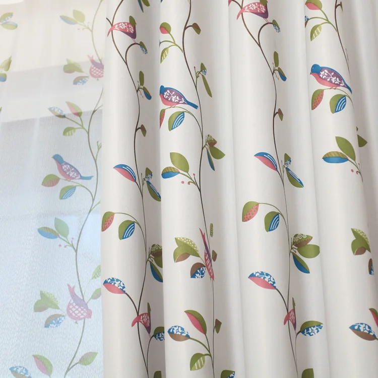 Rice Gray Cloth Синие американские пасторальные шторы для спальни, цветочные занавески с изображением птиц, ткань тюль для гостиной, Затемненные кофейные шторы AG181& 3 - Цвет: Rice Gray Cloth