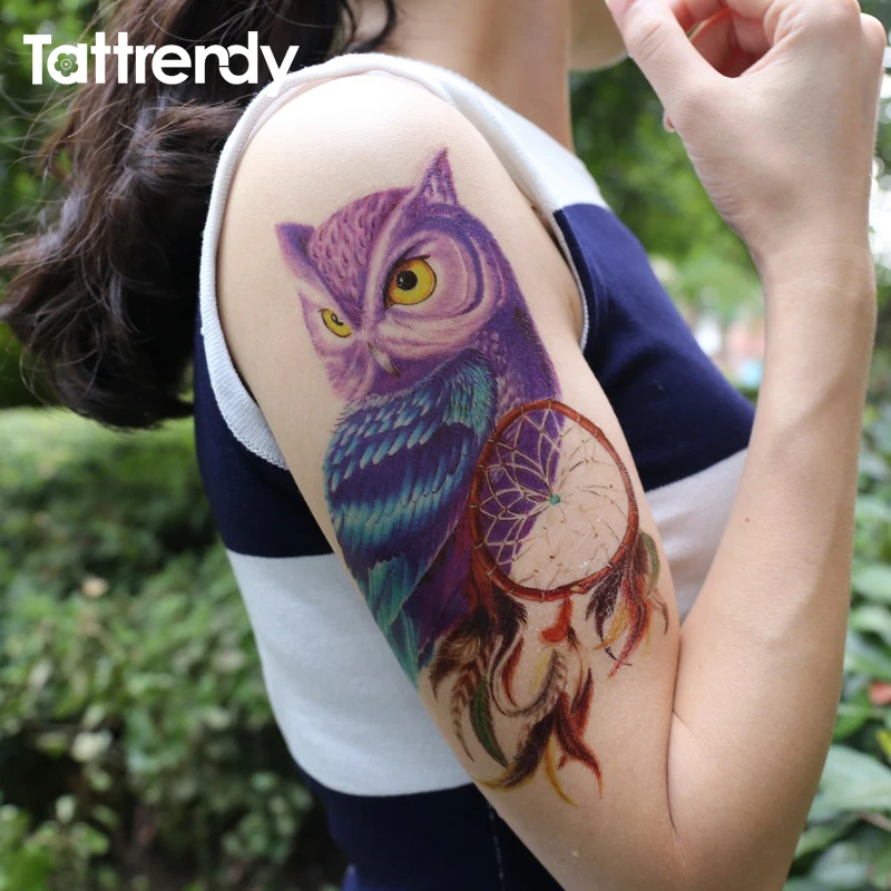 Временные тату наклейки в виде совы Ловец снов 1 шт. большие женские