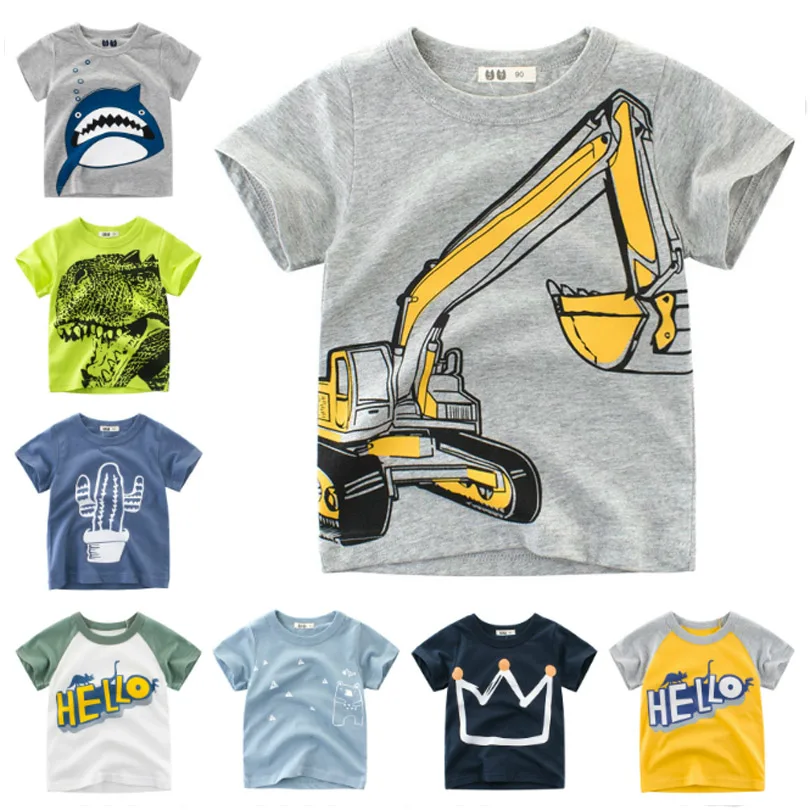 Хлопковая футболка для мальчиков экскаватор Лето 2020 мультфильм с рисунком
