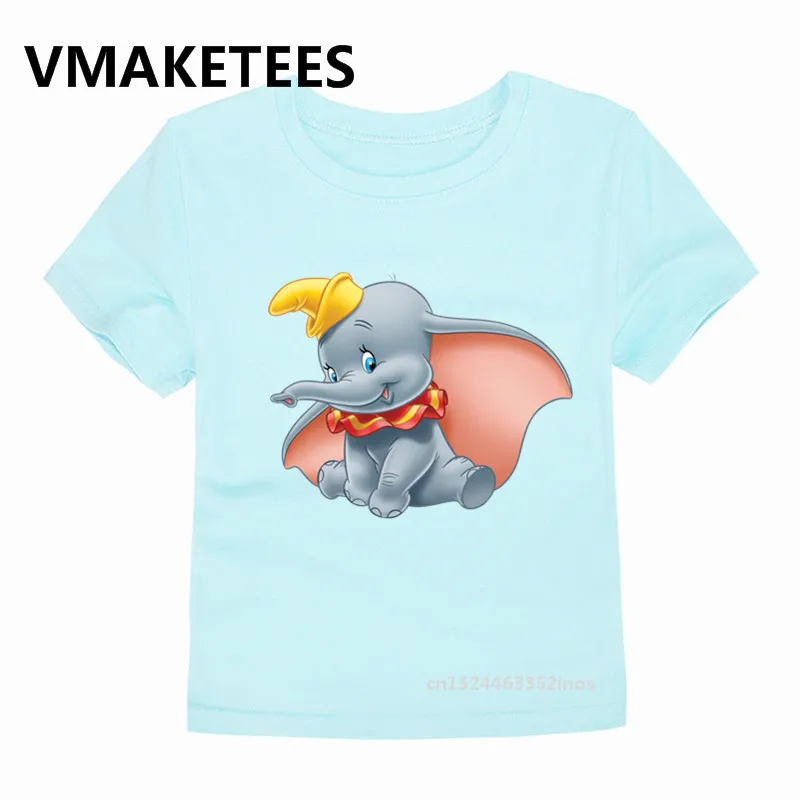 Детская футболка с принтом из мультфильма «Dumbo» Одежда с забавным изображением слона Детская летняя футболка с короткими рукавами HKP2445A