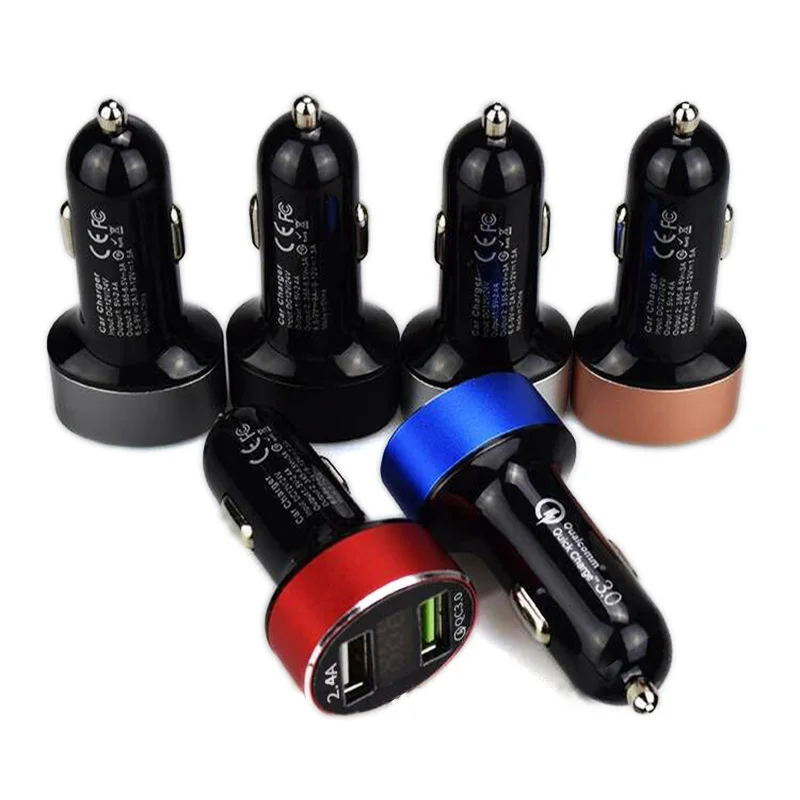 50pcs Dual USB QC3.0 Car Charger with Red LED Current voltage Display Adapter For Tablet PC cellphones | Мобильные телефоны и