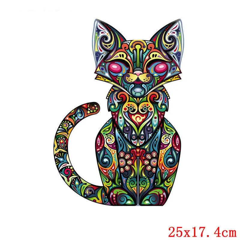 Pulaqi Punk Cat Patches For Clothes Iron On Colorful Animal Stickers A-level Washable New Heat Press Appliqued H | Дом и сад