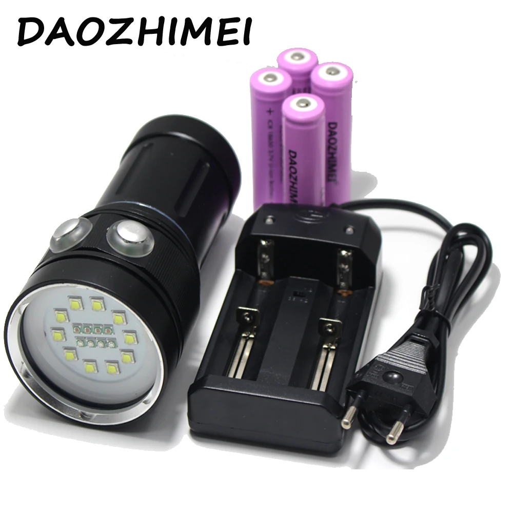 8000LM 10*XM-L2 White +4*Red +4*UV LED Scuba Diving Photography Waterproof Flashlight Torch Dive Underwater Light