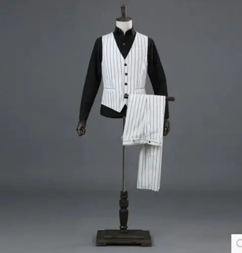 Новинка 2018 (костюм + брюки жилет) мужская одежда Белый Черный Полосатый