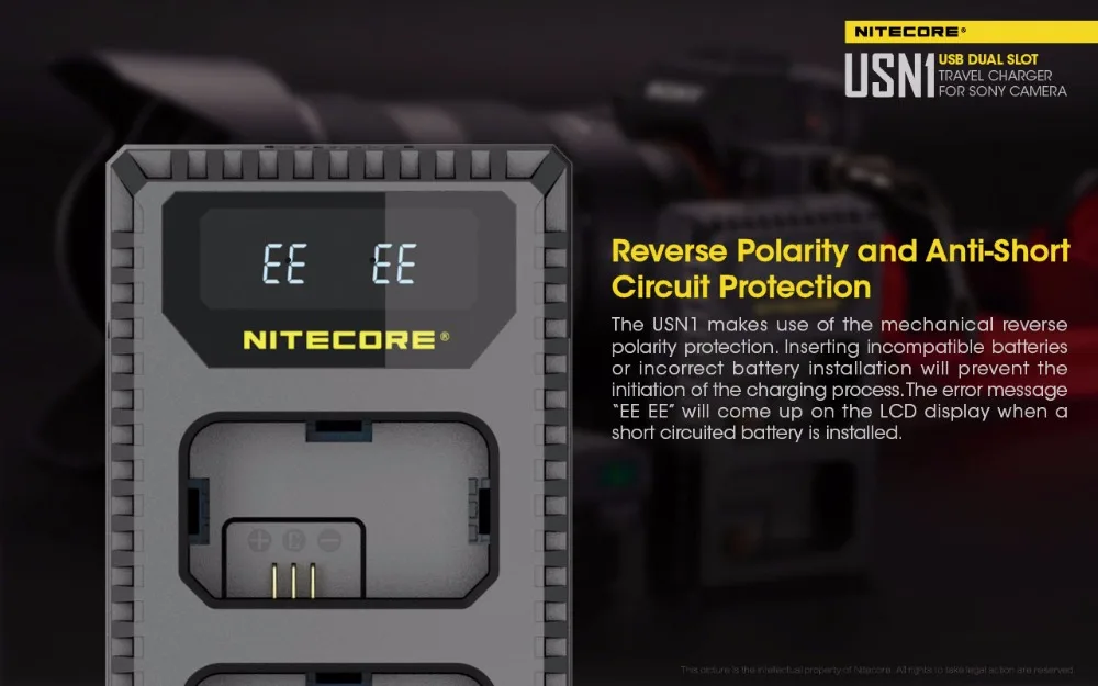 Nitecore USN1 цифровой двойной слот Путешествия Камера зарядное устройство для sony NP-FW50 батареи a5000 a5100 a6000 a6300 a6500 a7 II a7R a7R2