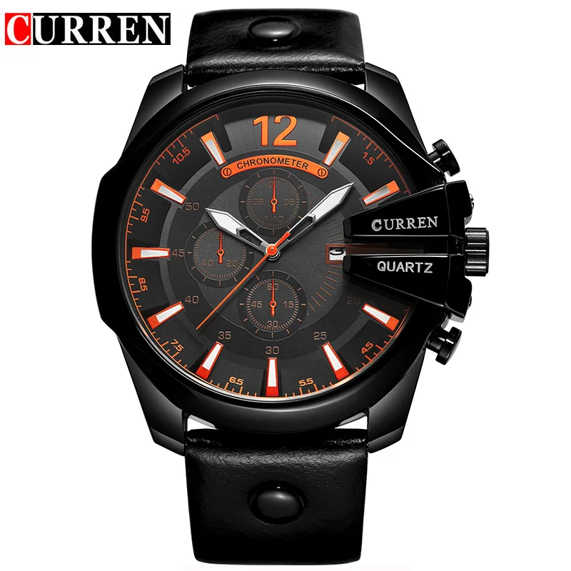 black CURREN мужские часы Топ бренд Роскошные модные кварцевые часы золотые мужские часы кожа Hodinky Reloj Hombre - Цвет: black