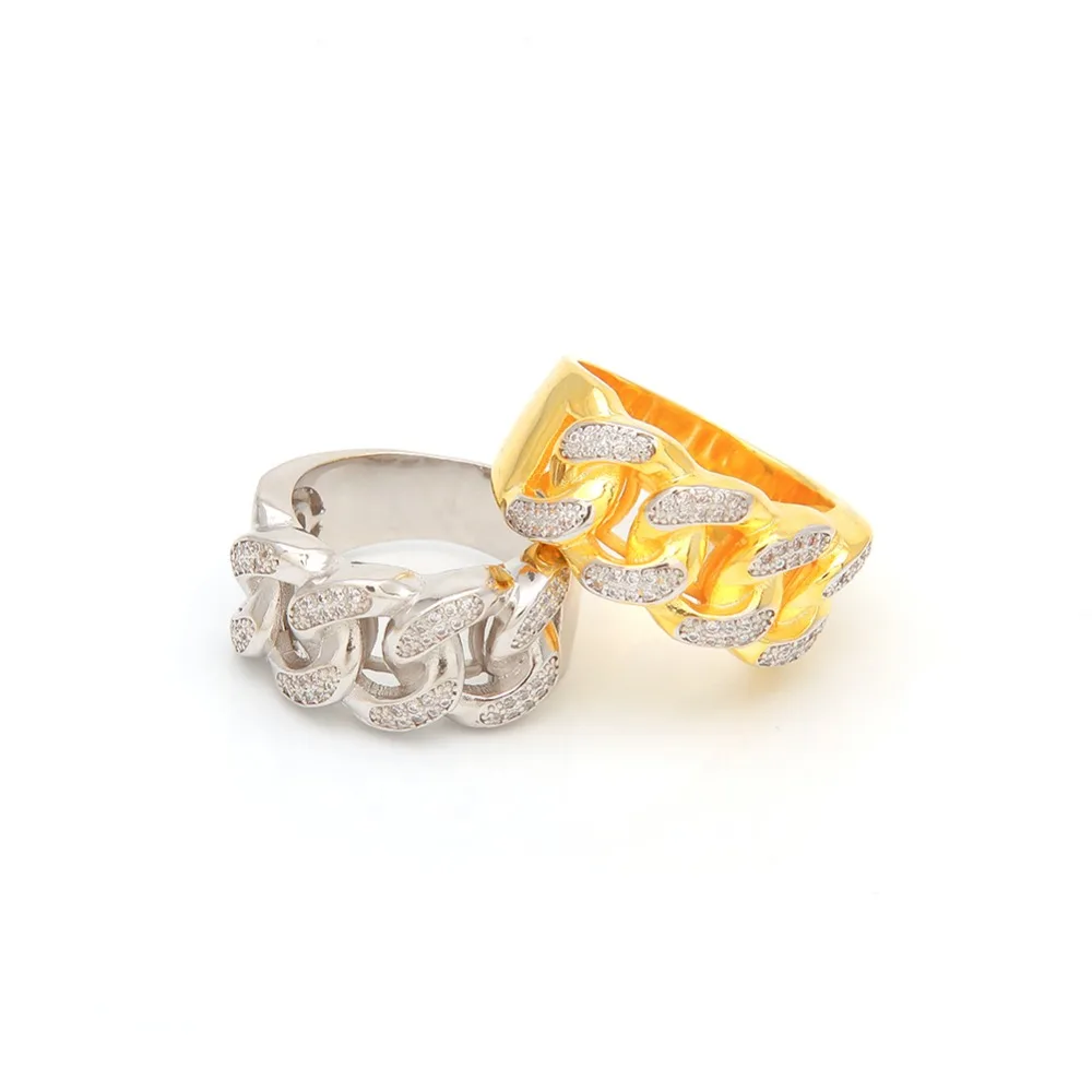 Кубинское круглое звено, толстые кольца, Bling Iced Out, кубический цирконий, кольцо в стиле хип-хоп для мужчин, серебряное, золотого цвета в стиле хип-хоп, ювелирные изделия, размер 8-11