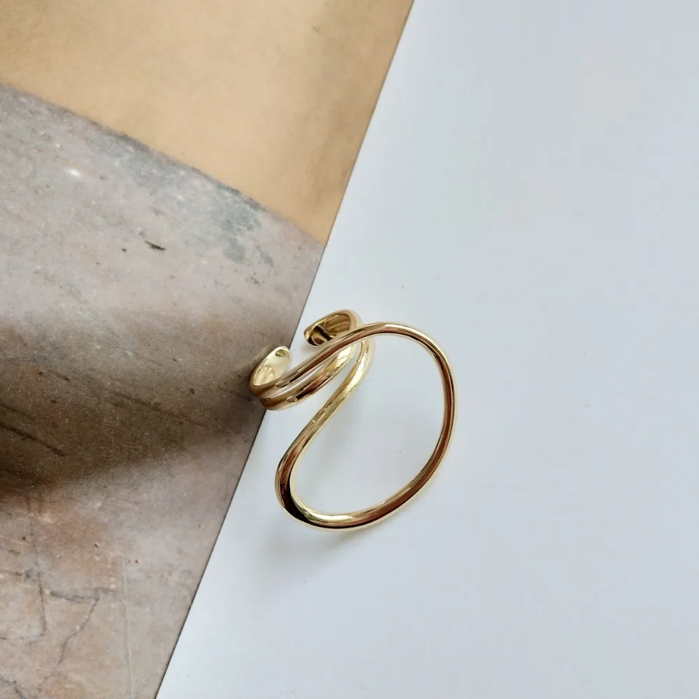 Shanice S925 Серебряное кольцо Золотое многомерное витое геометрическое Открытое
