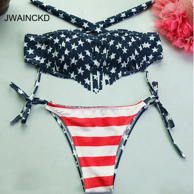 

JWAINCKD, новинка 2019, бикини, без бретелек, купальник для женщин, с принтом звезды, купальник, сексуальный, с открытыми плечами, купальный костюм, ...