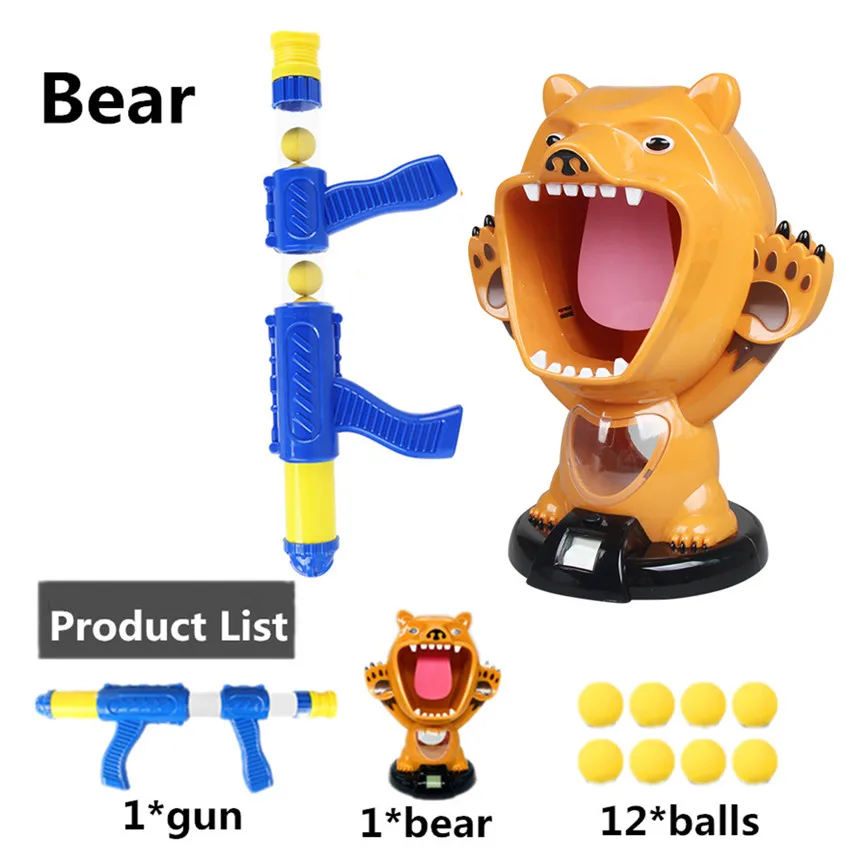 Bear 1 комплект с воздушным питанием для мальчиков Детский безопасный игрушечный пистолет с мягкими пулями мишени пуля игрушка забавный подарок Крытая хитовая игра с голодной уткой - Цвет: Bear