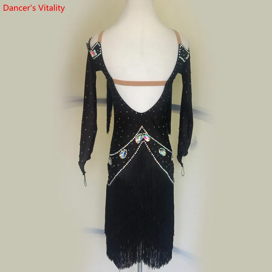 

2018 New Custom Made Sling Latin tassel Skirt Women Cha-Cha Salsa Latin dress Girls diamond Samba Rumba Dance Clothing