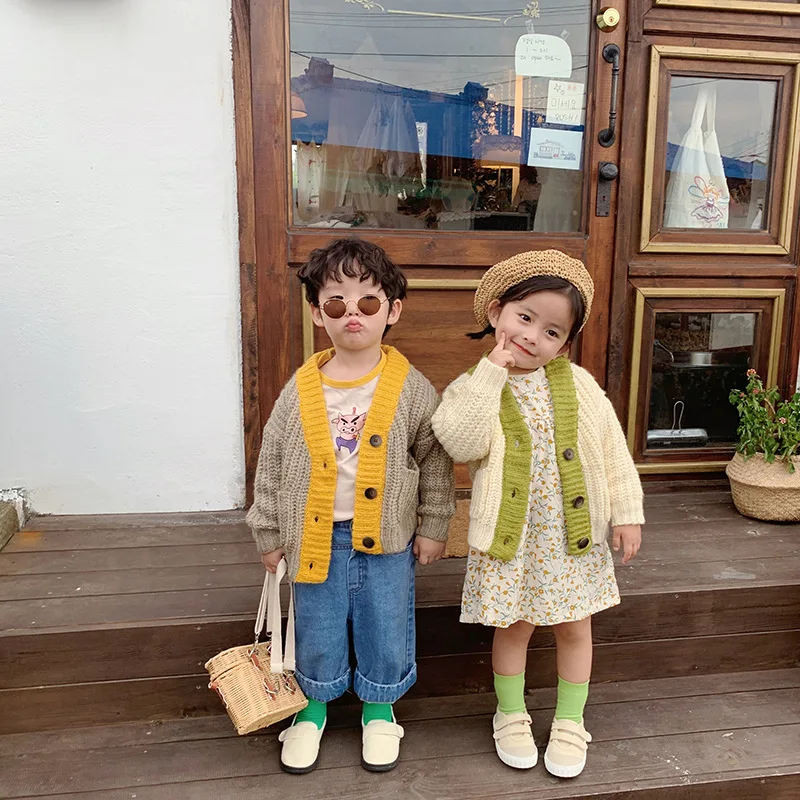 Перчатки из грубой пряжи в Корейском стиле вязаный кардиган свитер для мальчиков