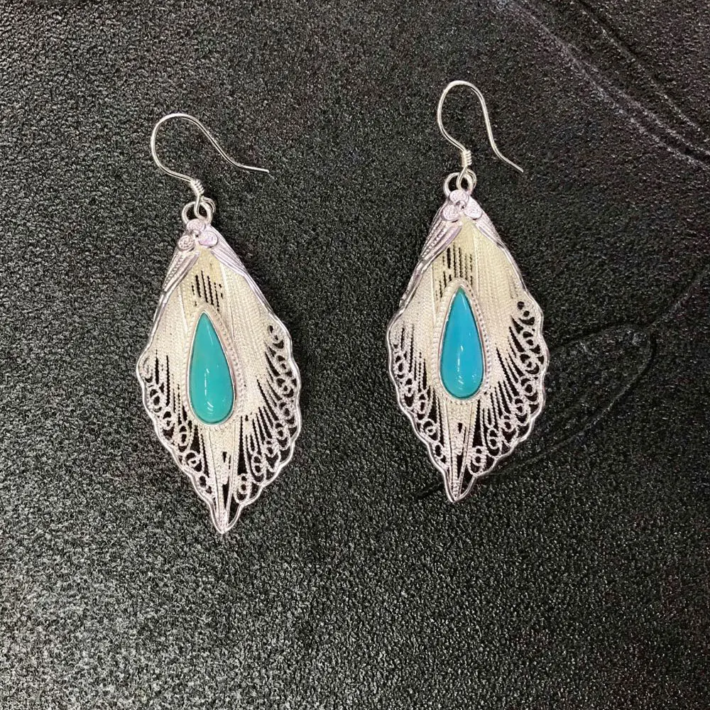 Женские сережки из серебра 925 пробы RADHORSE в виде листьев бирюзы классическом