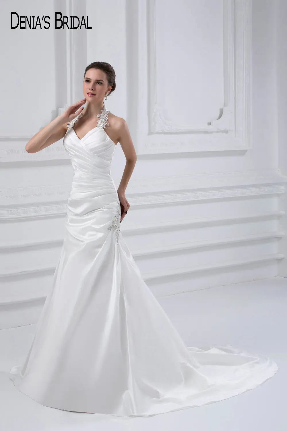 2017 платье А-силуэта с лямкой на шее кружевное Многоуровневое длина до пола |