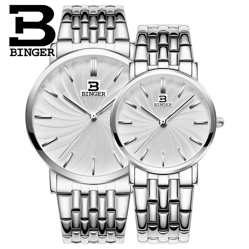 couple S-silver Швейцария BINGER мужские часы люксовый бренд Кварцевые Полный нержавеющая сталь ультратонкие наручные часы водостойкий B3051G-3 - Цвет: couple S-silver