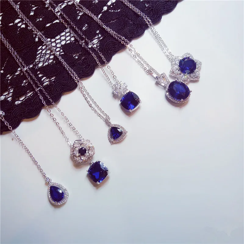 Женское ожерелье из серебра 925 пробы с сапфировым камнем|pendant blue|pendants for womenpendant