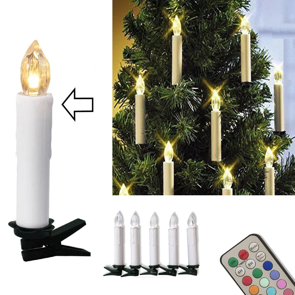 

10pcs Christmas Tree Decoration Wireless LED Candles 12 Colors Remote Control Battery Operated Light for Hallowmas Party Wedding