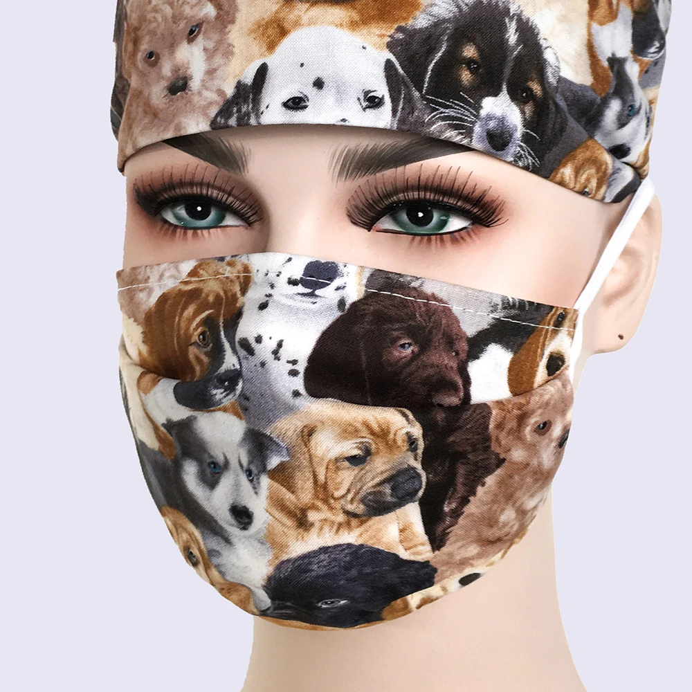 mask Viaoli хлопок хирургические кепки скраб шапки для женщин и мужчин больница медицинская шапочка печать кошка в Зеленый Tieback эластичный раздел дантиста - Цвет: mask