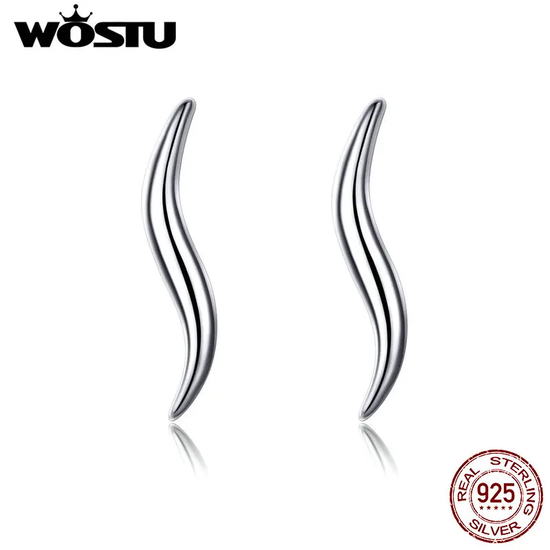 Женские изящные серьги-гвоздики WOSTU Curves S Line Shape из стерлингового серебра 925 пробы
