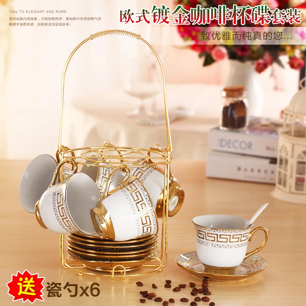 Горячая цветок керамическая чашка с подстаканник и золотой ложкой чтобы