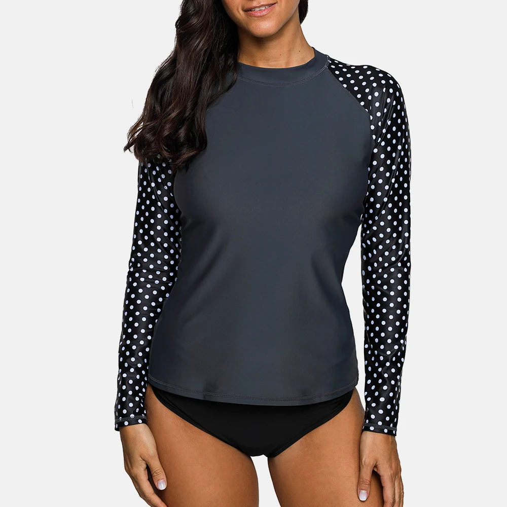 Attratico Rashguard женский купальник с длинным рукавом однотонный в горошек топ для