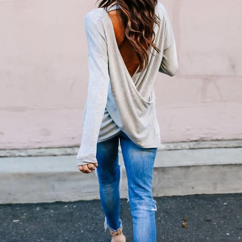 Летняя модная сексуальная женская футболка с длинным рукавом осенние свободные