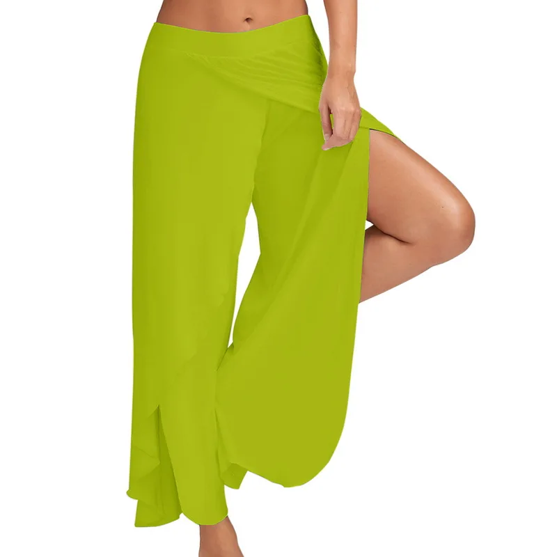 Light Green LASPERALPlus, размер плюс, брюки для женщин, модные, одноцветные, с высокой талией, широкие штаны, сексуальные, неровные, с Боковым Разрезом, брюки, повседневные, свободные, спортивные штаны - Цвет: Light Green