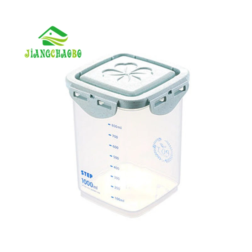 Blue 1000ml Зерновой герметичный ящик для хранения банок бытовой кухонный пластиковый покрытый прозрачной баночкой лапша разные баночки для хранения зерна - Цвет: Blue 1000ml