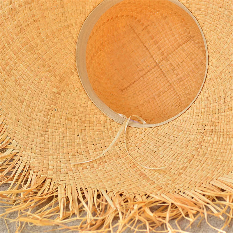 Летняя женская соломенная шляпа с широкими полями Raffia пляжная кисточками и