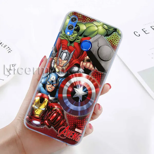 A-01 Чехол для телефона для Honor Y9 Y7 Y5 Y6 Y9 Honor 10 20 Lite 8X 8A Play прозрачный чехол Марвел Мстители Железный человек Капитан Америка Capa C - Цвет: A-01