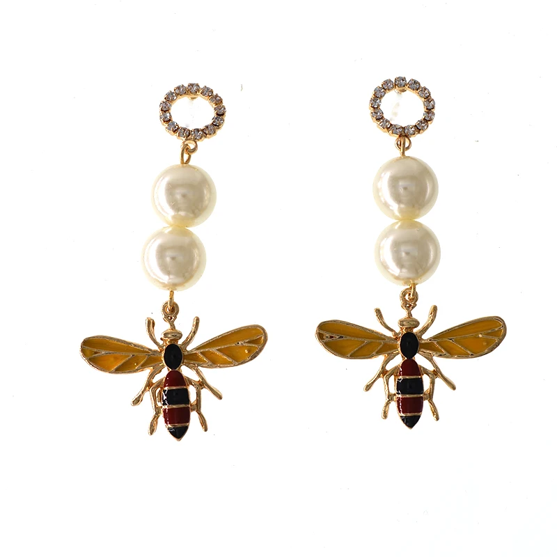 

Top quality Exaggerated Baroque Pearl Crystal Bee Drop Earrings Tassel Long Vintage Earring for Women Jewelry Accessories