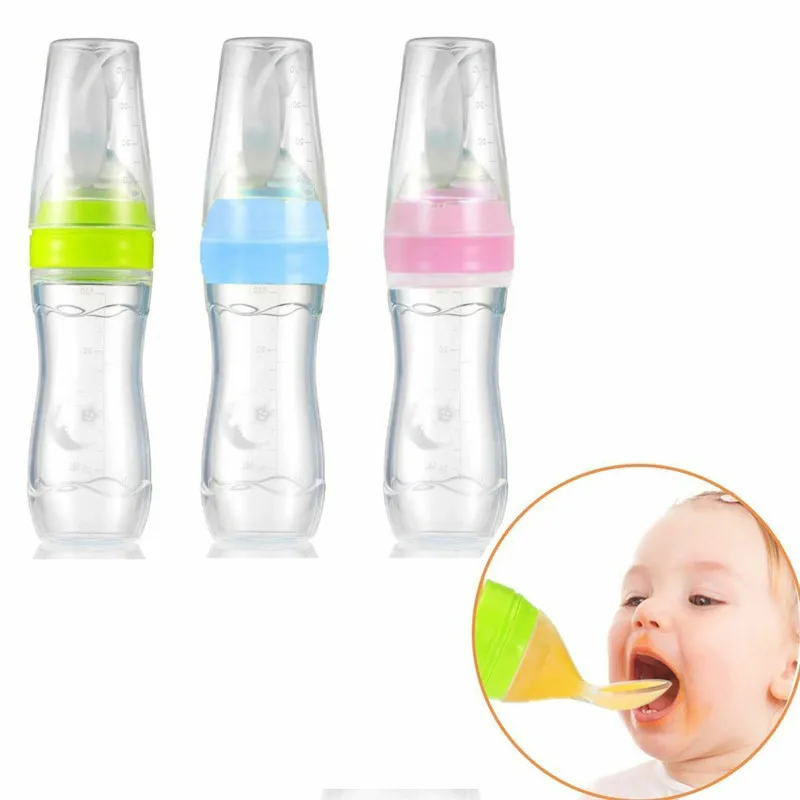 

Cute Baby Bottle Infant Nipple Pacifier Baby Feeding Tool Milk Bottle With Spoon Silicone Gel Baby Pacifier Pacifier Holder