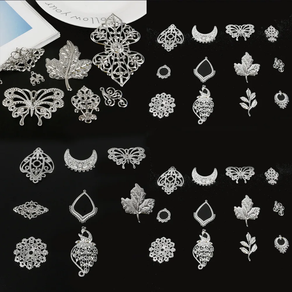 

Fashion 22style Silver Metal Filigree Flowers Slice Charms Pendant Charms Settings Accessory DIY Components Jewelry Findings