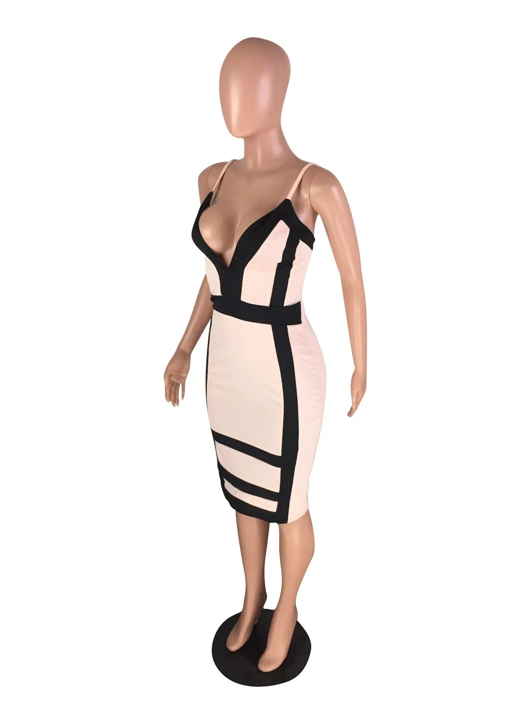 Женское сексуальное облегающее платье с бретельками и v-образным вырезом без