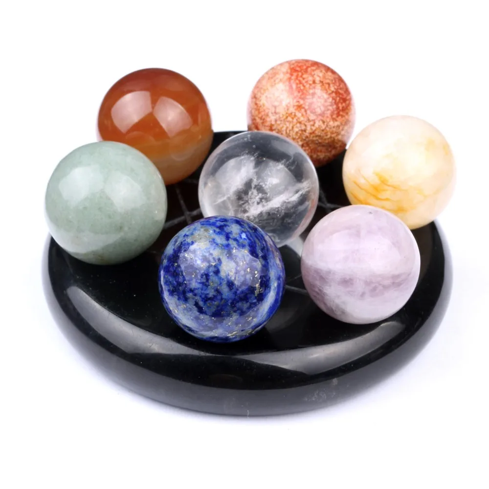 

Natural Tumbled Chakra Stones Quartz Crystals Carved Fengshui Seven-star Appetizer Plate Crystal Ball SPH119