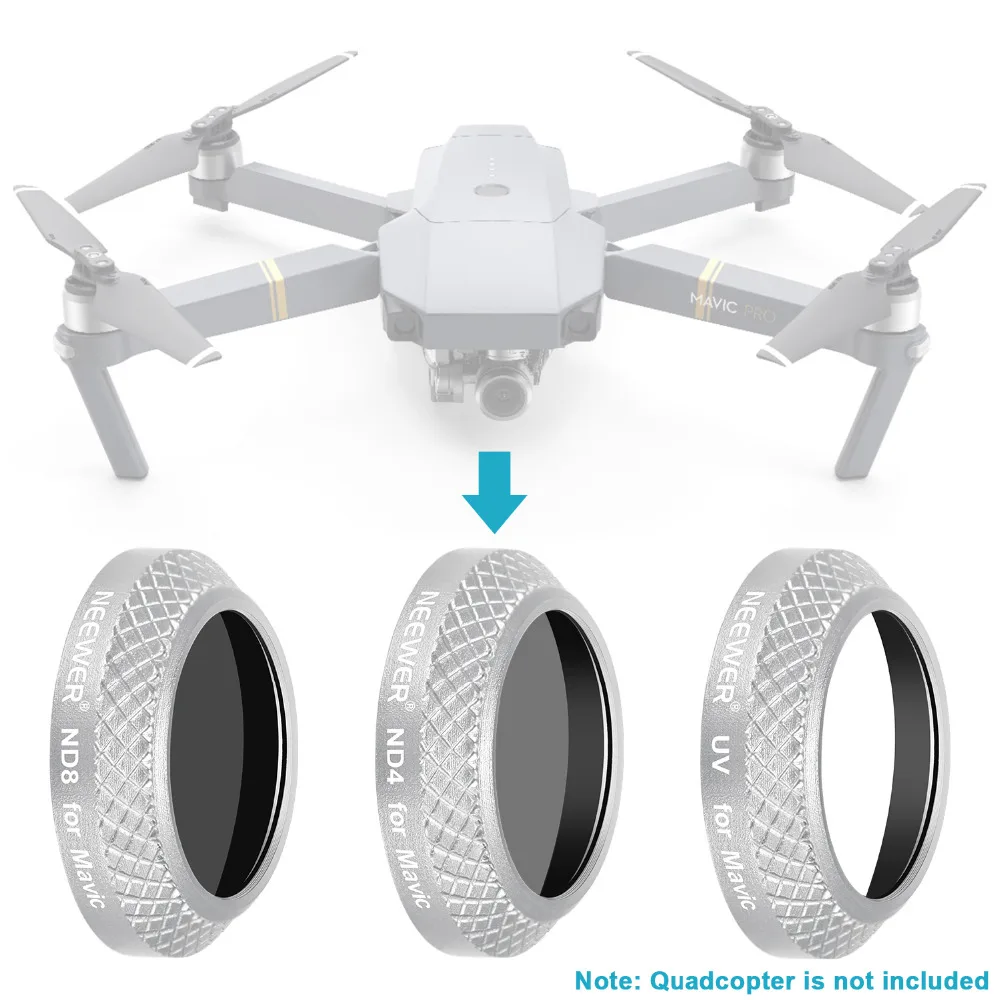 Neewer 3 шт. Набор фильтров для дрона квадрокоптера DJI Mavic Pro: UV + ND4 ND8 фильтры объектива