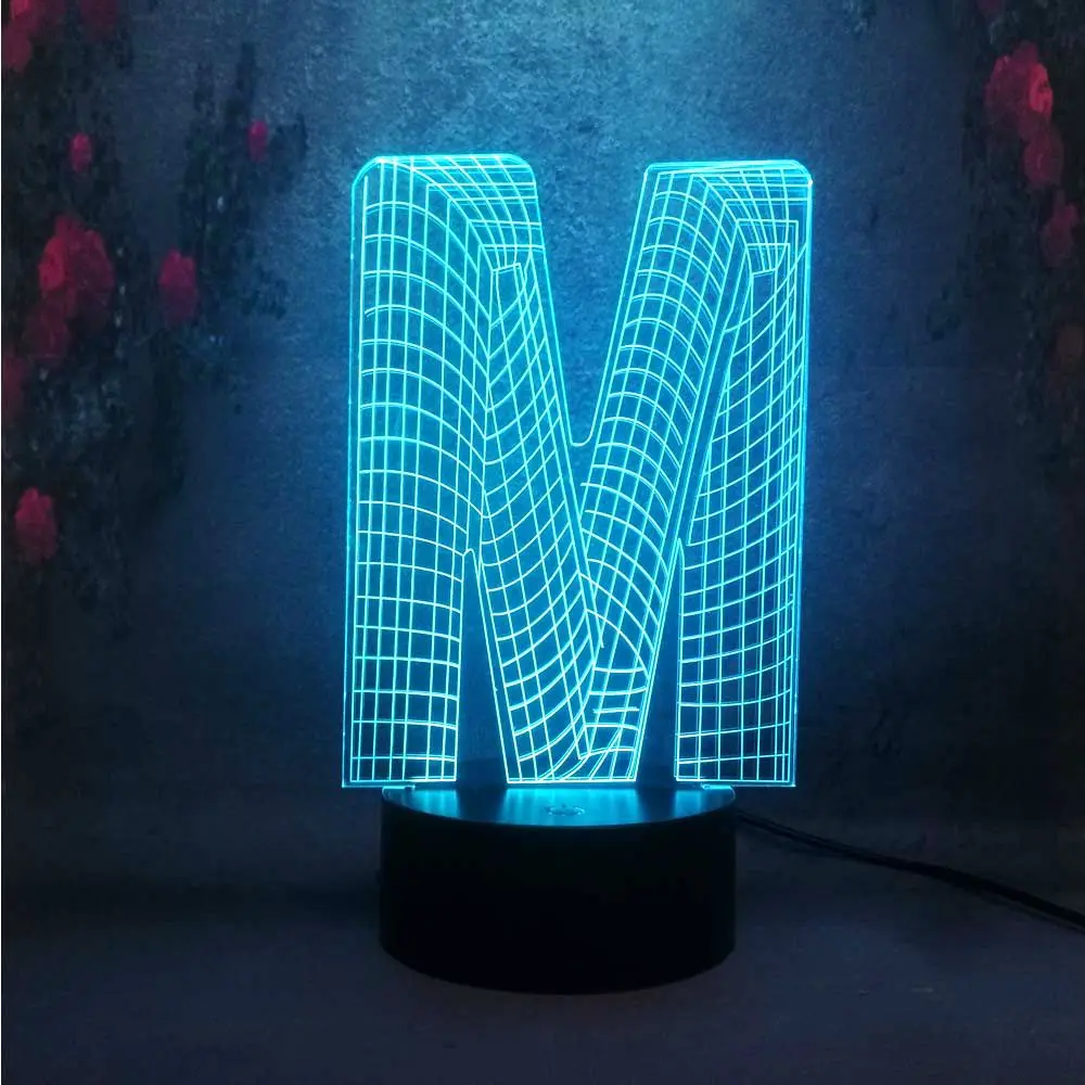 Ночник LED Иллюзия прикроватный Декор лампа 3D спальня форма м Алфавит настольная