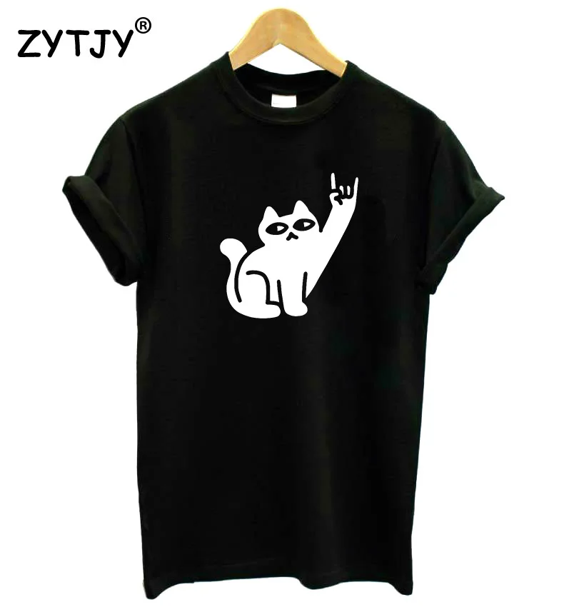 Женская футболка с принтом кошки и металла хлопковая Повседневная забавная