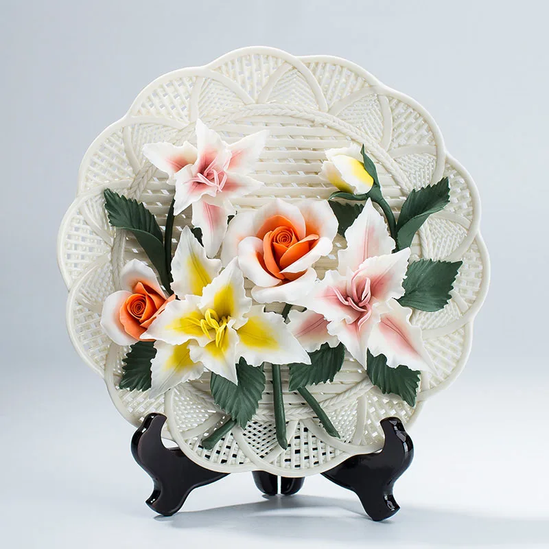 Art 3D Flower Ceramic Decor Plate Sitting Plates / Home Living Room Adornment Crafts Ornaments Dish Saucer As Wedding Gifts | Дом и сад