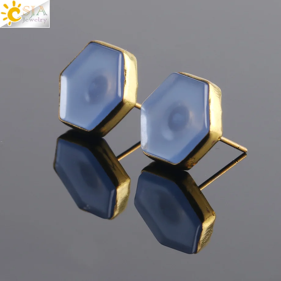 Винтажные шестигранные серьги-гвоздики CSJA простые модные украшения для ушей из