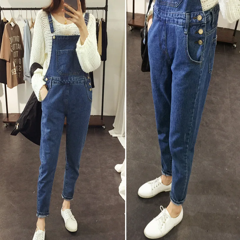 Женский джинсовый комбинезон синий из денима в европейском стиле весна-лето 2017 |